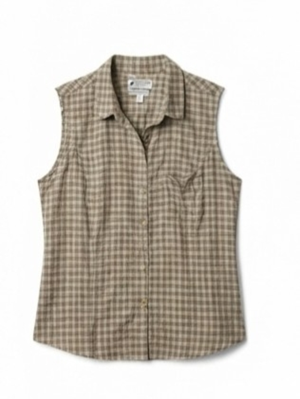Columbia Taupe Plaid Sleeveless Button Tank